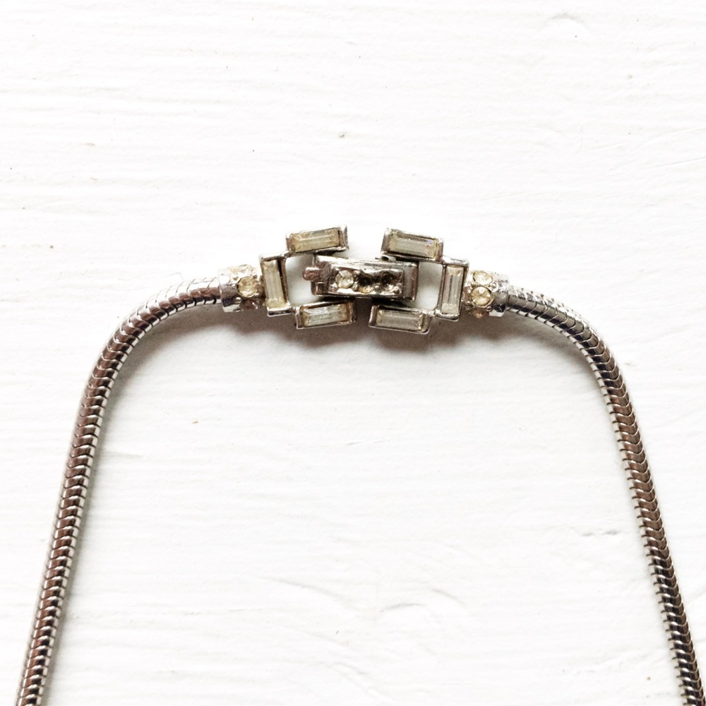 Antique 1950s Rhinestone Sterling Silver Necklace - Picture 4 of 7